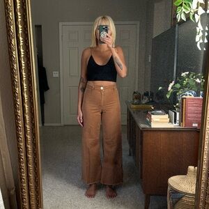 Zara The Marine Straight Denim Pant Frayed Woman’s size 6, 27 waist, Rust, Clay